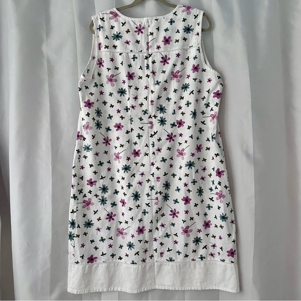 Alice Collins Floral White Linen Blend Sleeveless Shift Dress Cottagecore - Picture 3 of 12
